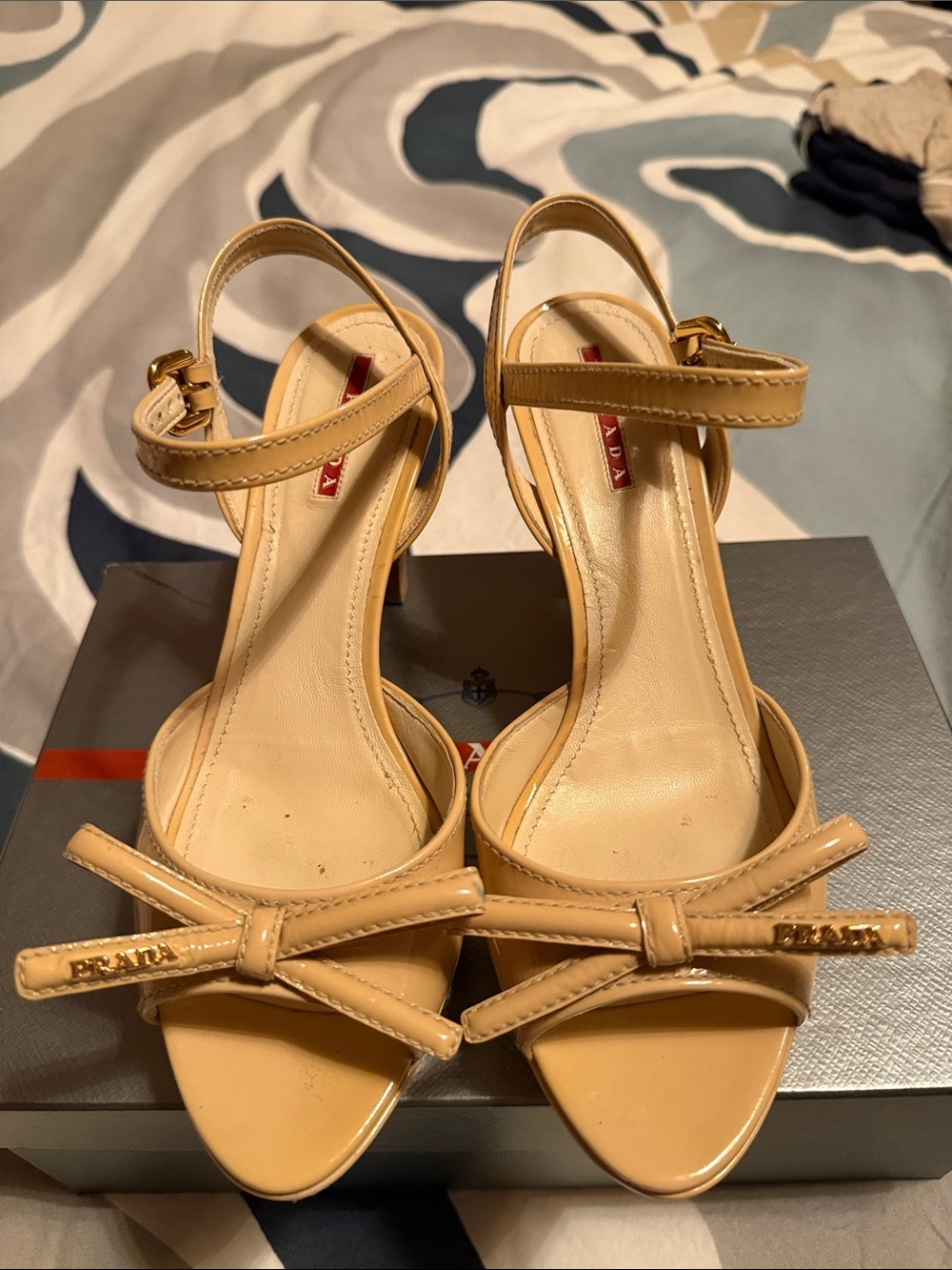 Prada Nude Leather Bow Ankle-Strap Heels size 10B/40B